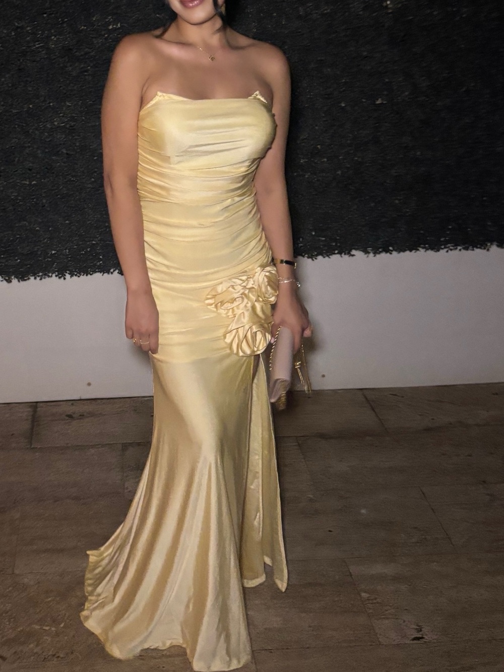 Elegant Strapless Yellow Evening Gown